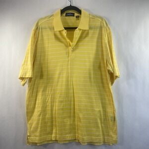 Jack Nicklaus Polo Men's‎ Large 100% Cotton Shirt Yellow White Stripe